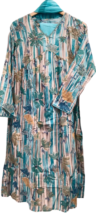 Pure cotton alia cut full suit in blue