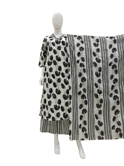 Tulip cotton suit set in black n white