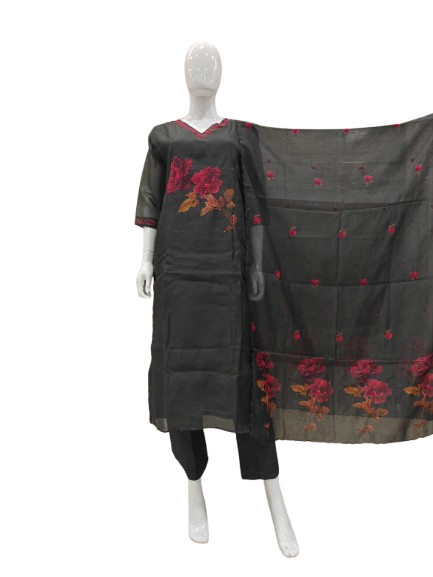 Linen chanderi githan work full suit set