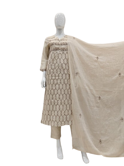 Mul cotton fully embroidered suit set
