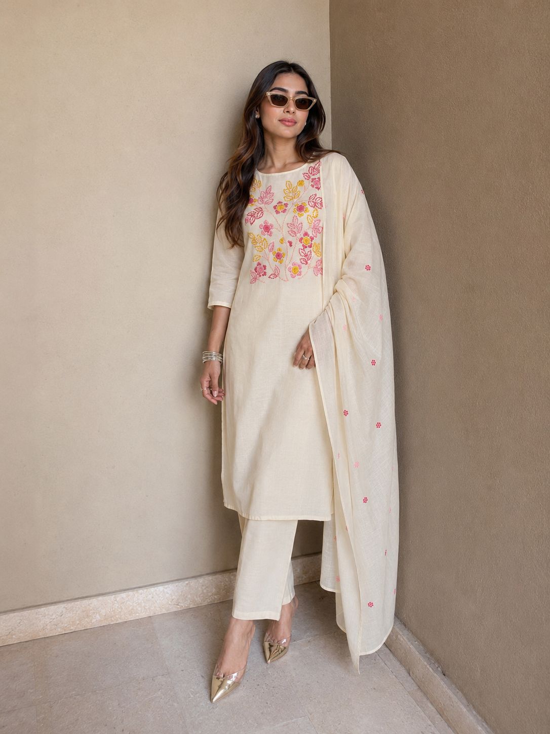 Super pretty cotton fully embroidered suit set