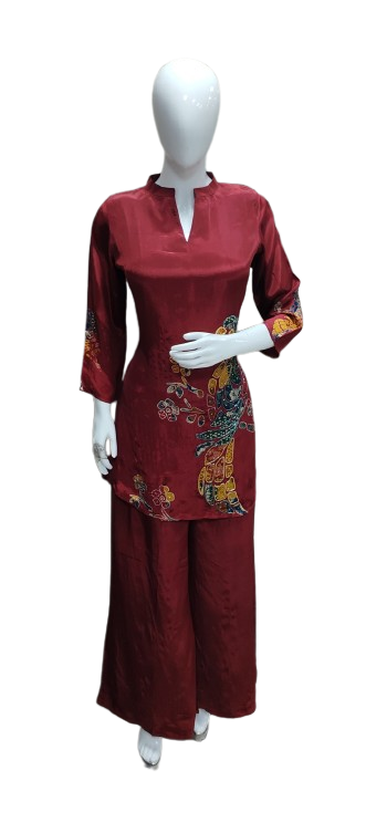 Pure crepe designer co ord in red