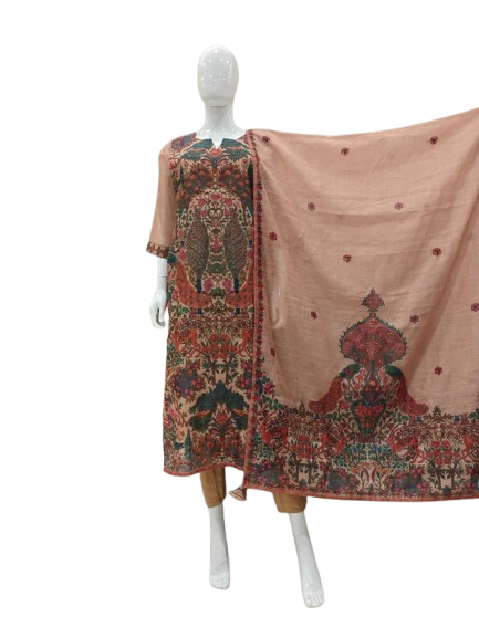 Pretty linen chanderi githan work lining suit set