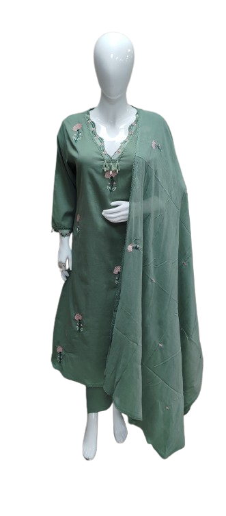 Pretty cotton applique lining suit set in green