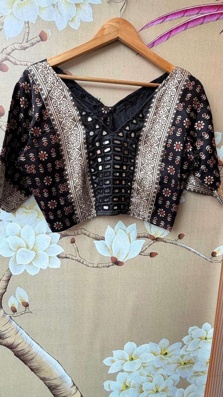 Gaji silk real mirror black blouse