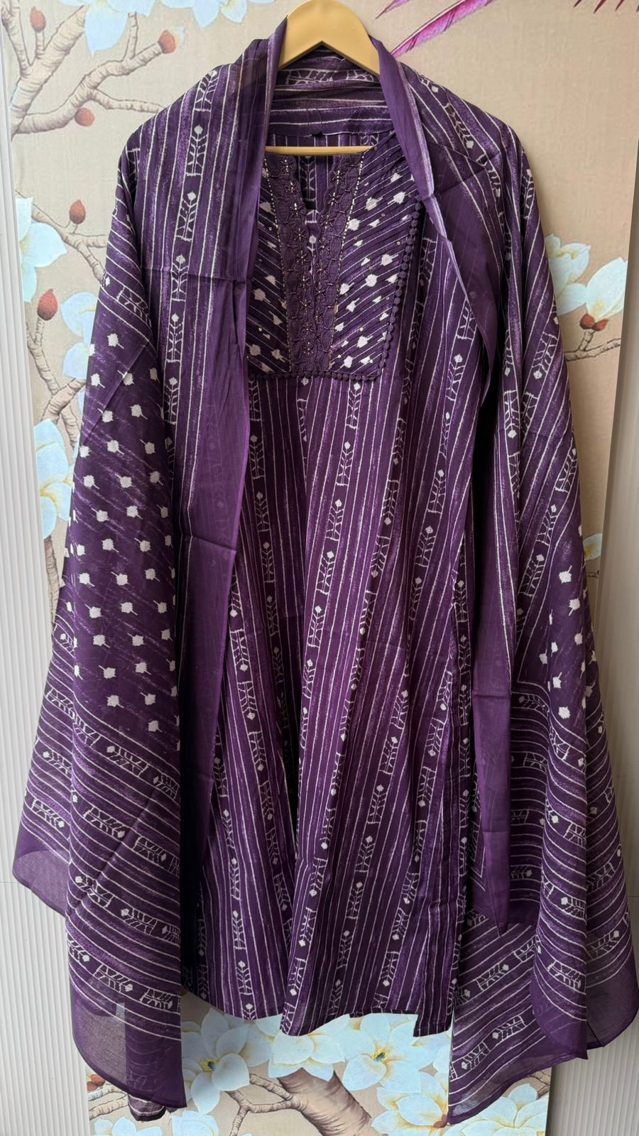 Pretty cotton full suit in purple