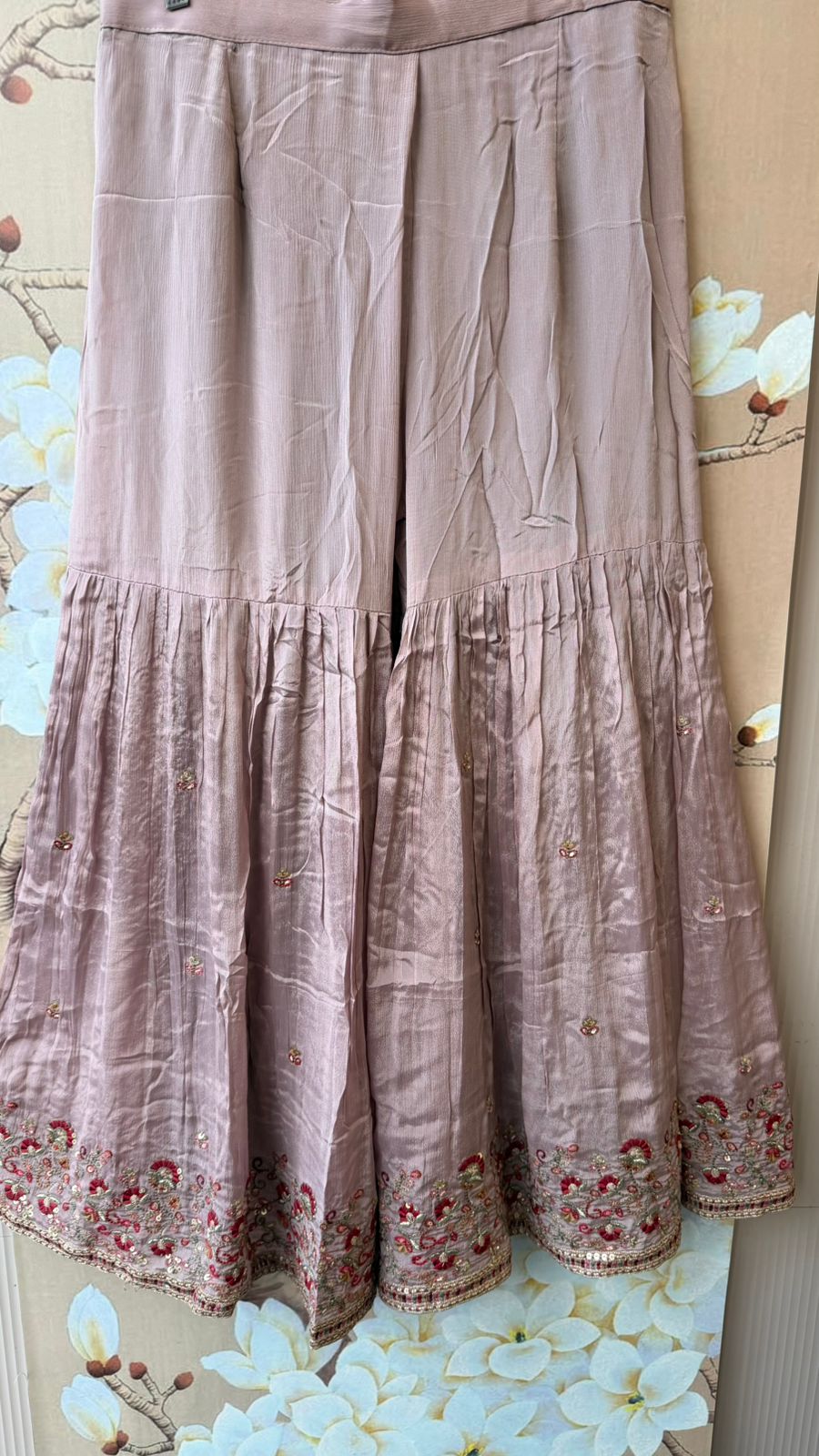 Pure chinon heavy handwork sharara full suit set in onion pink
