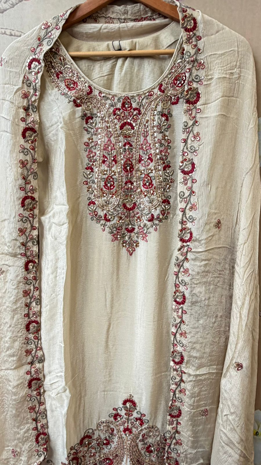 Pure chinon heavy handwork sharara full suit set in cream