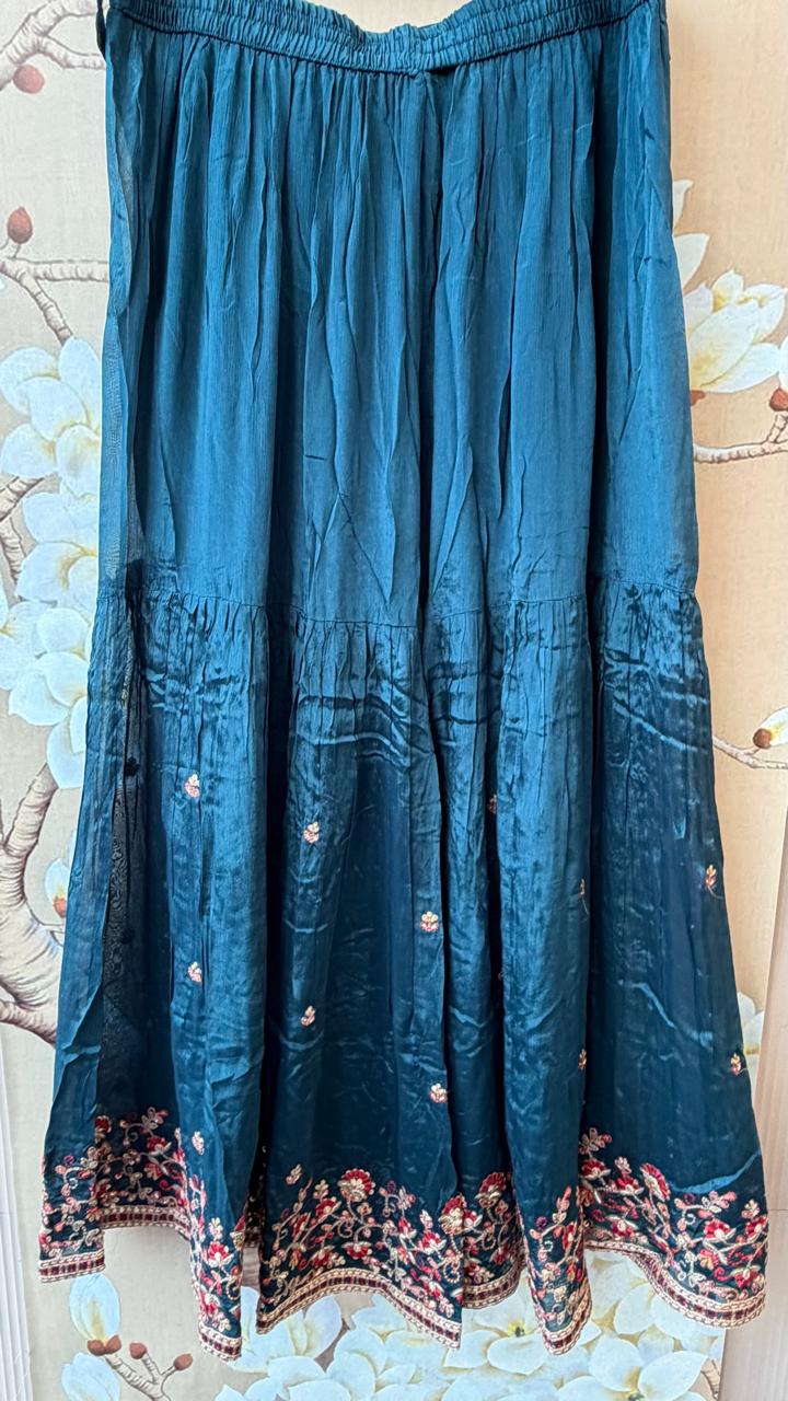 Pure chinon heavy handwork sharara full suit set in teal blue