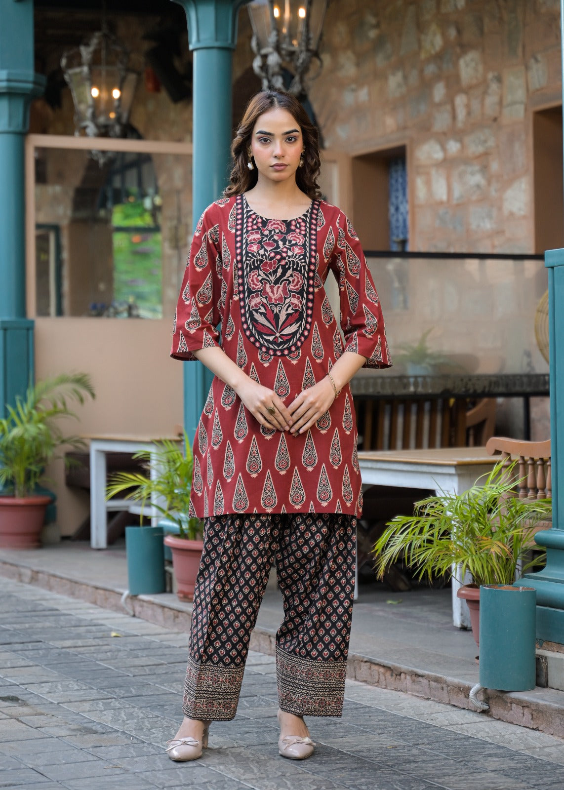 Pretty cotton ajrakh Farsi salwar kurta pant