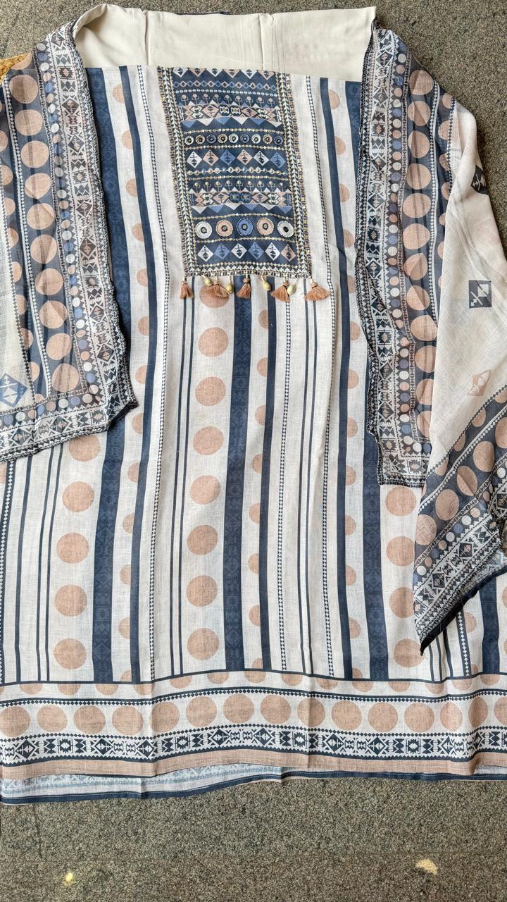 Pretty linen cotton unstiched suit set