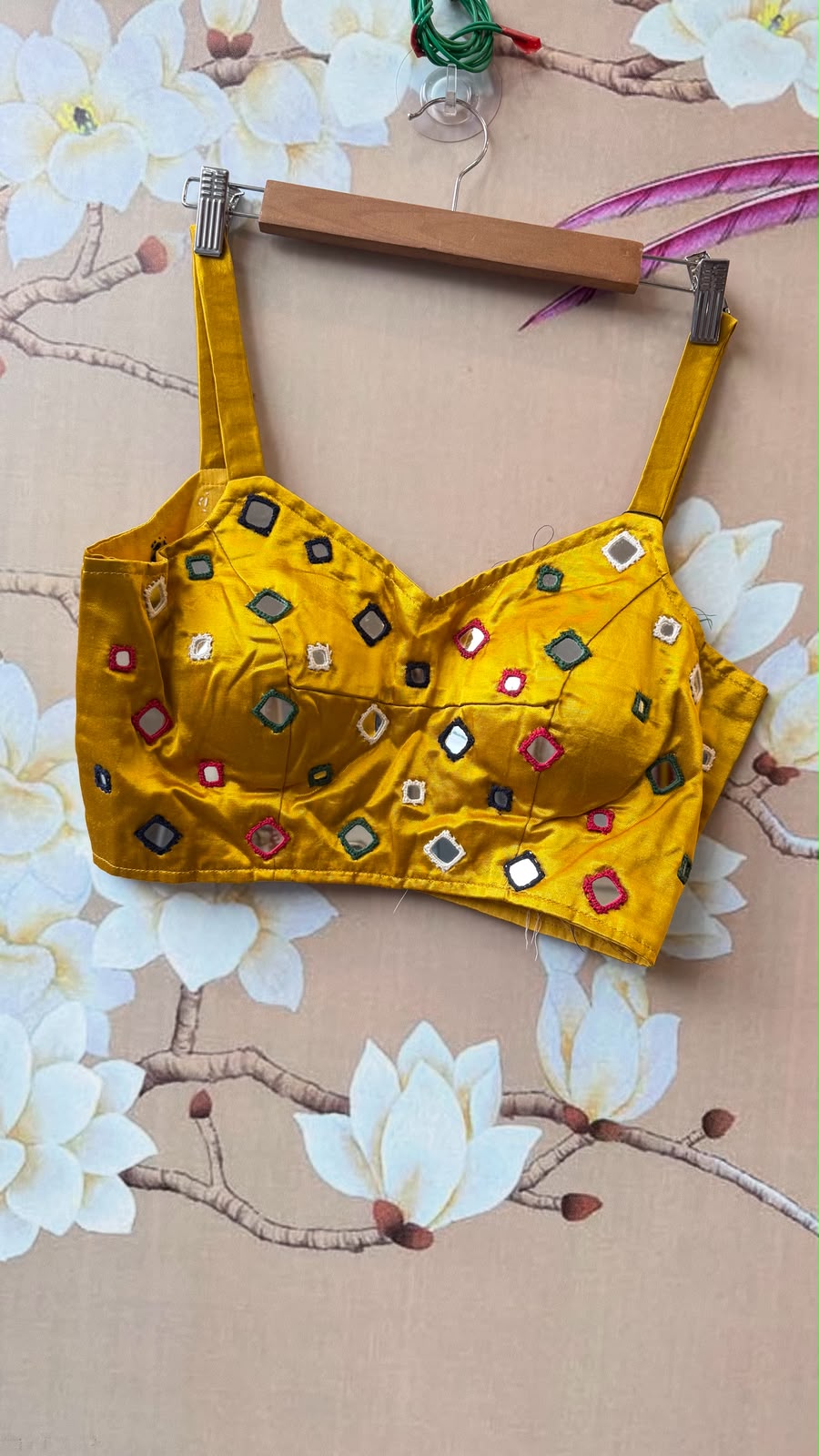 Purple mirror gaji silk blouse yellow