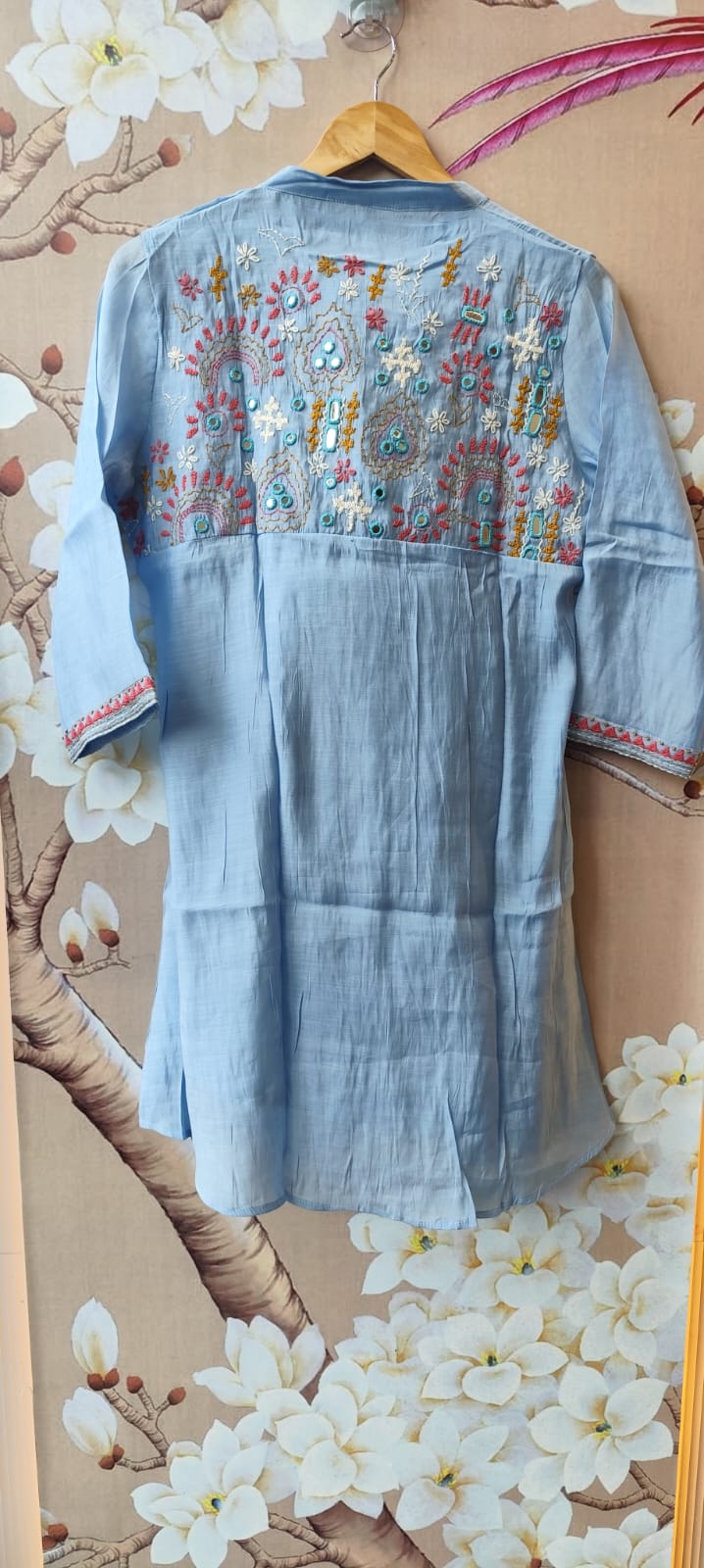 Restocked !! Pretty Modale with Mul lining front and back embroidered co ord in blue !! Dispatch Next Week