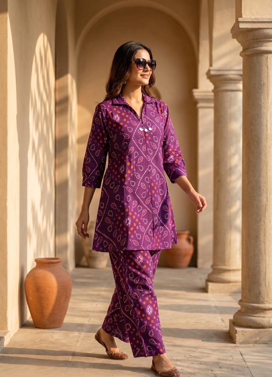 Pretty purple bandhani co ord set