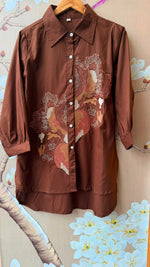 Smart cotton embroidered co ord in brown