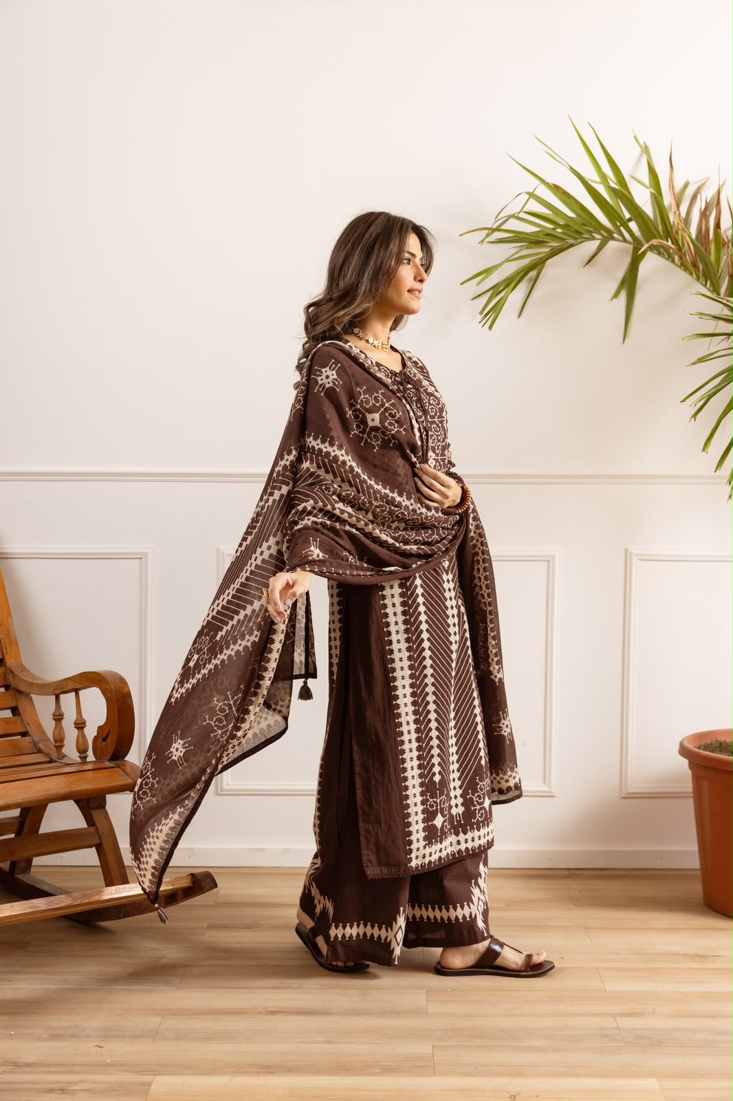 Pure cotton plazzo suit set in brown