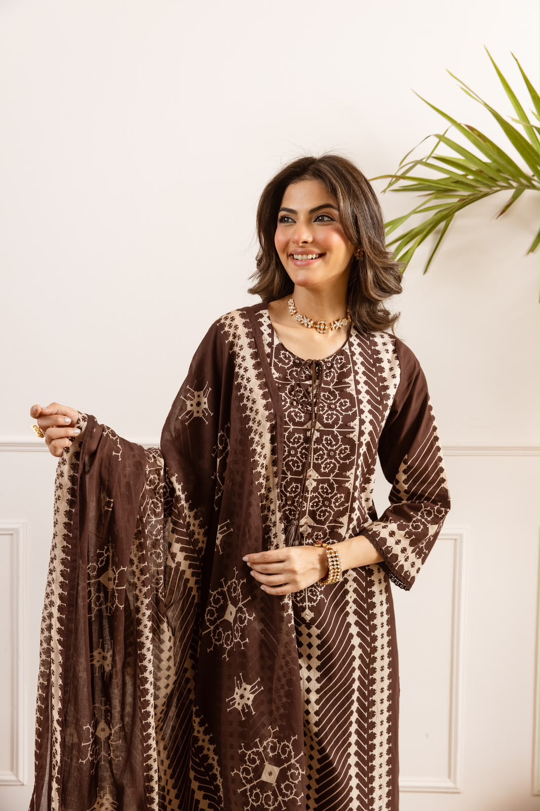 Pure cotton plazzo suit set in brown
