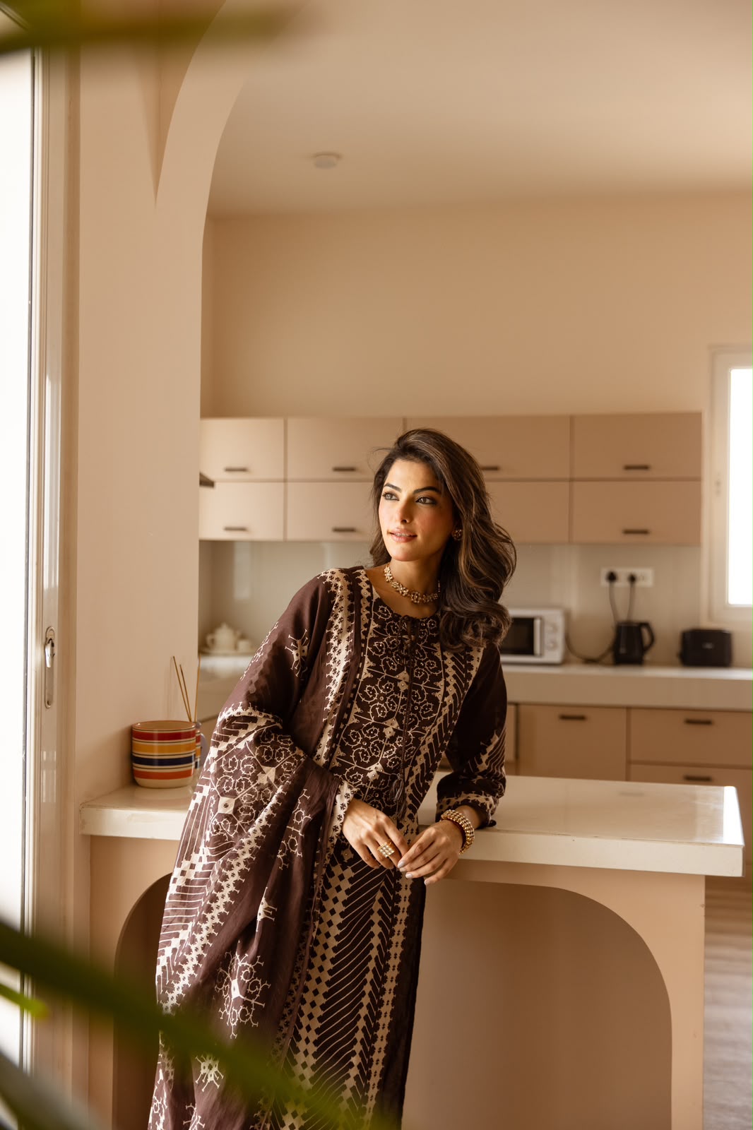 Pure cotton plazzo suit set in brown