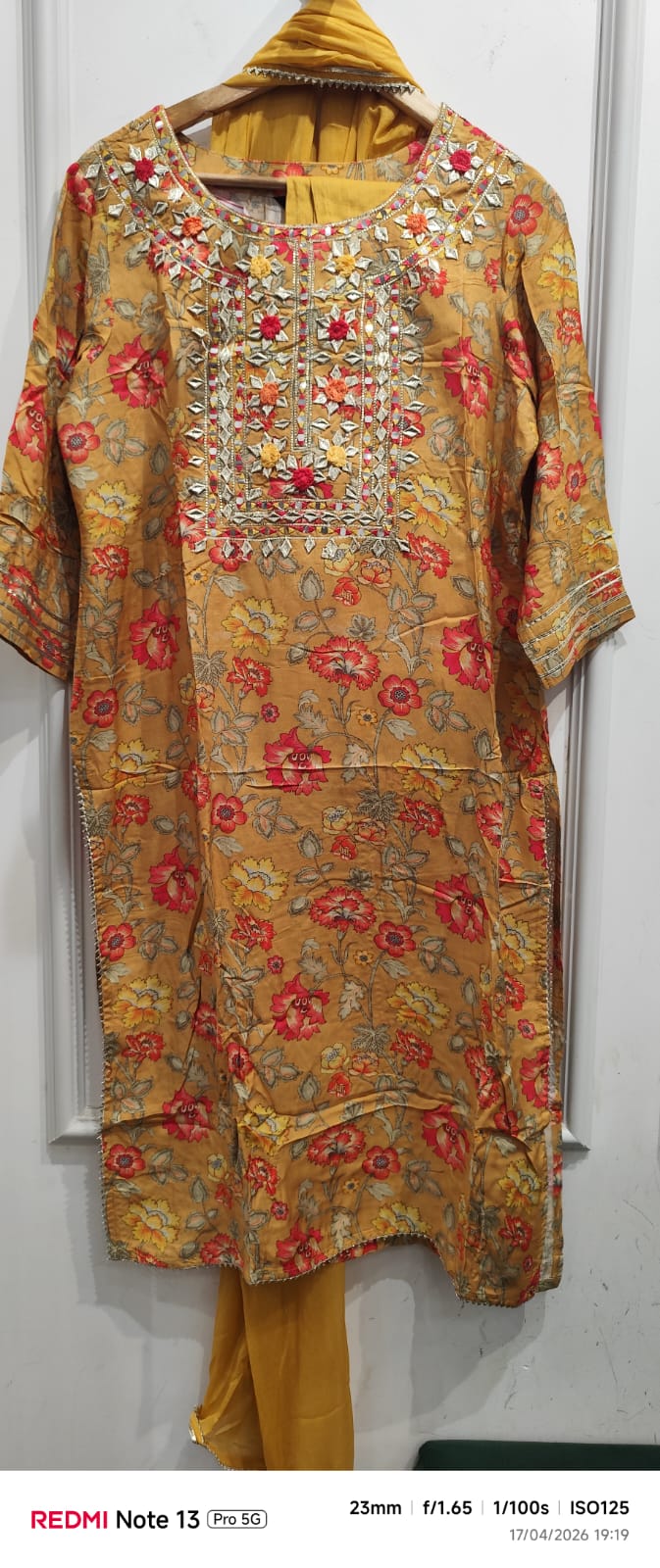 Mul silk suit with gotta patti detailing full suit set in yellow