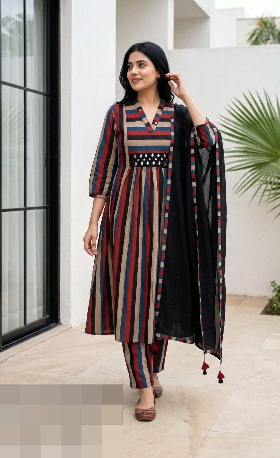 Super elegant stripes with real mirror designer cotton suit set