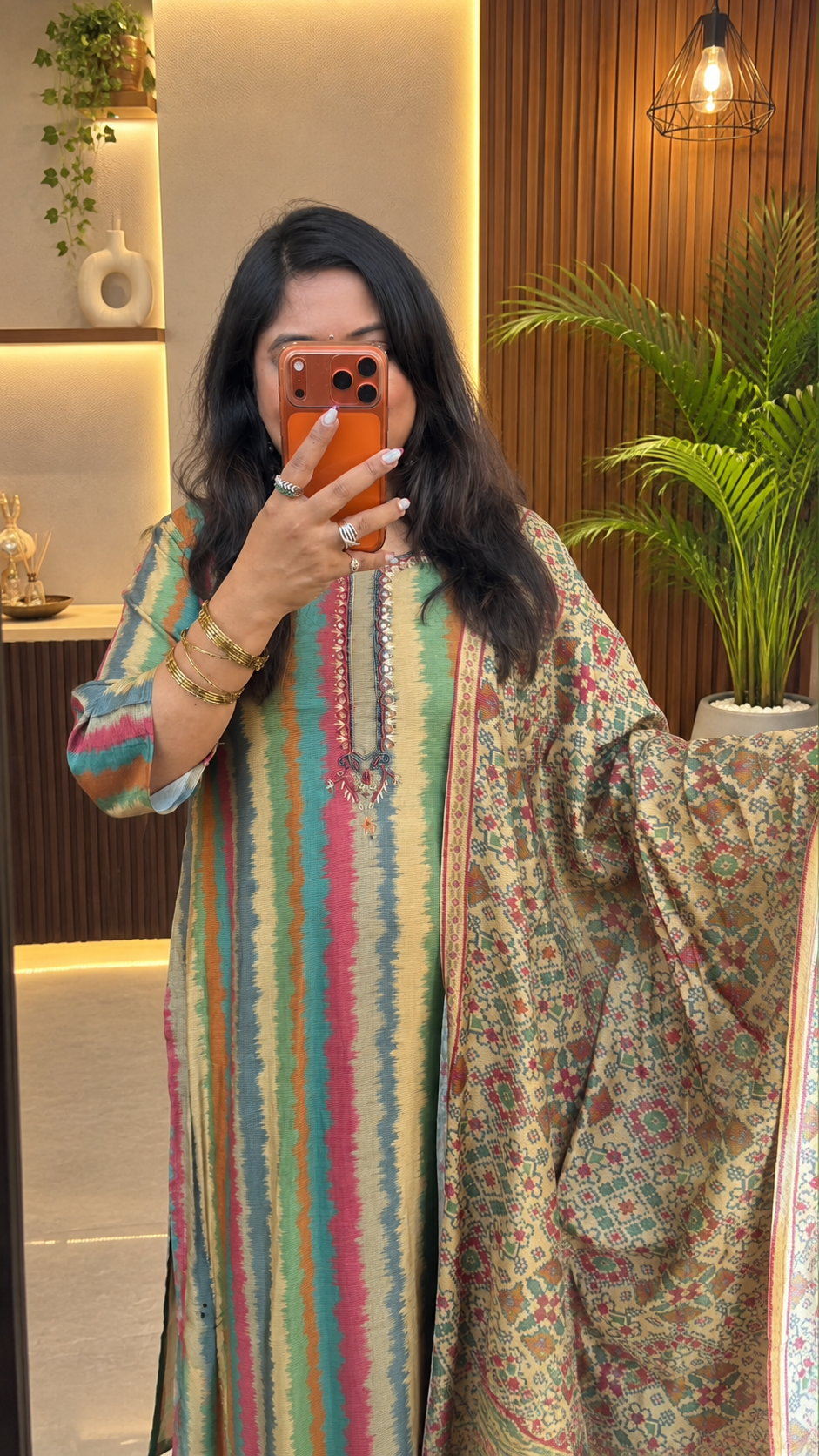 Premium Russian silk multi suit set paired with kalamkari dupatta