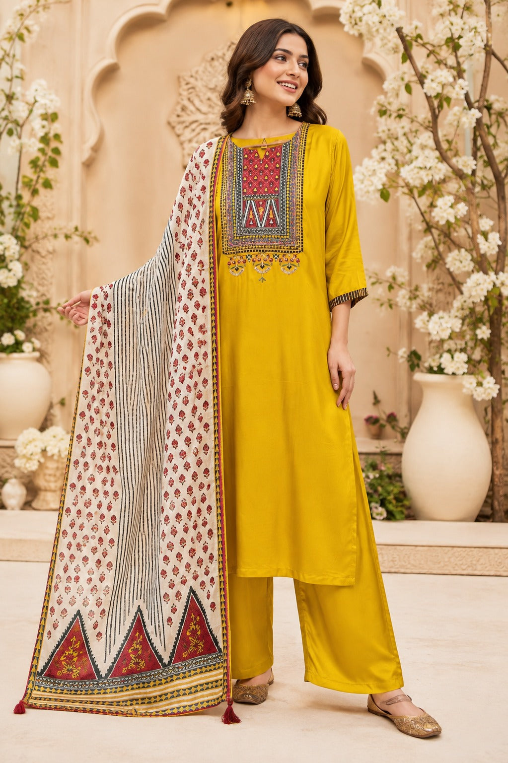 Pretty gaji silk suit set in yellow