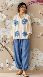 Applique work linen co ord with inner