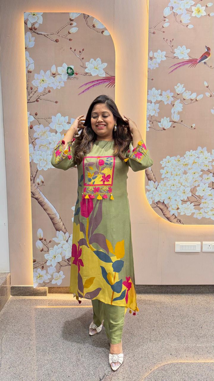 Super pretty Mul silk digital printed kurta pant in green