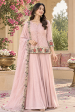 Premium orgenza fully embroidered comes with a inner paired with a flared plazzo