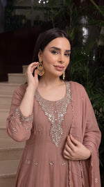 Pretty Mul chanderi hand work detailing Anarkali suit set