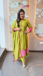 Green mulchanderi Anarkali suit set