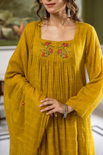 Pure Mul cotton Cheks suit set in yellow
