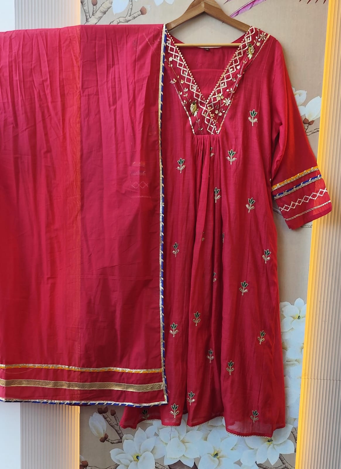 Pretty Mul chanderi designer full suit set in pink with fully embroidery all over