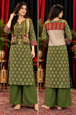 Pretty Surat mulchanderi embroidery jacket kurta pant in green