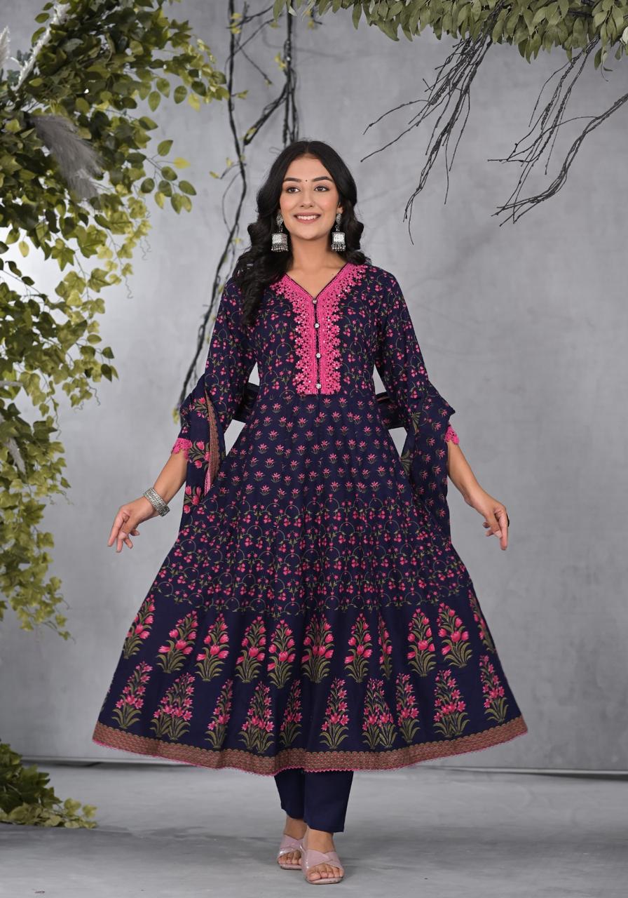 Pure cotton Anarkali with lace detailing