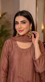 Pretty tissue cutwork suit set in onion pink