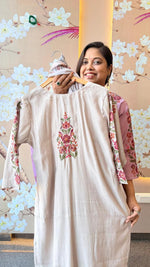 Fully embroidered sleeves , back n neck in grey Modale suit set