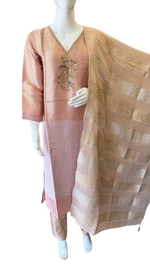 Premium tissue suit set with Banarasi in pink n gold (true to size )