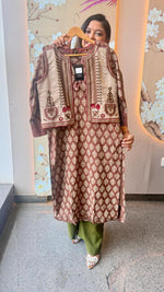Pretty Surat mulchanderi embroidery reversible jacket kurta pant in brown (slight slim)