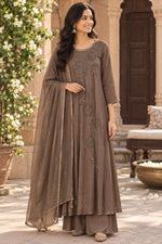Premium chinon with handwork all over full suit in brown