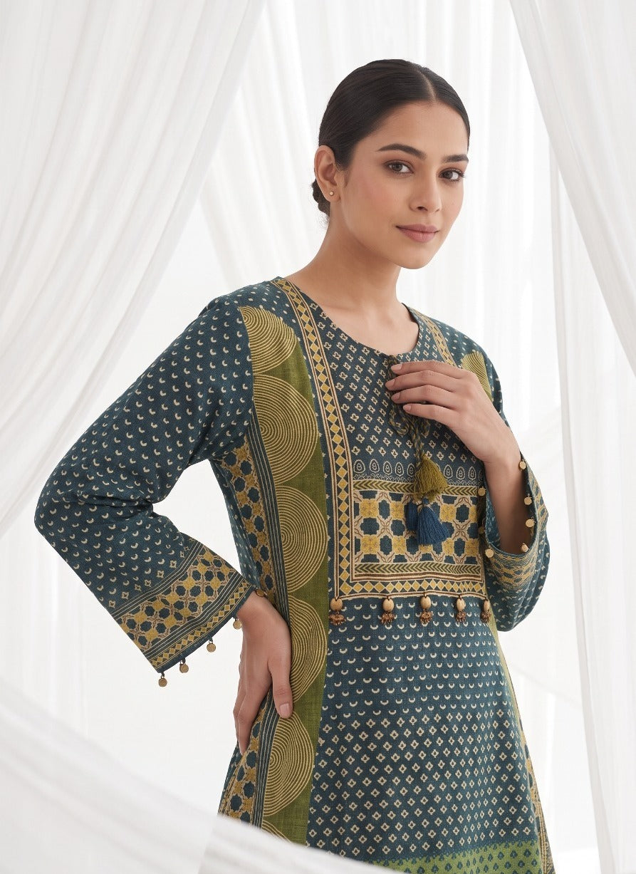 Super pretty Mul silk Co ord set in green