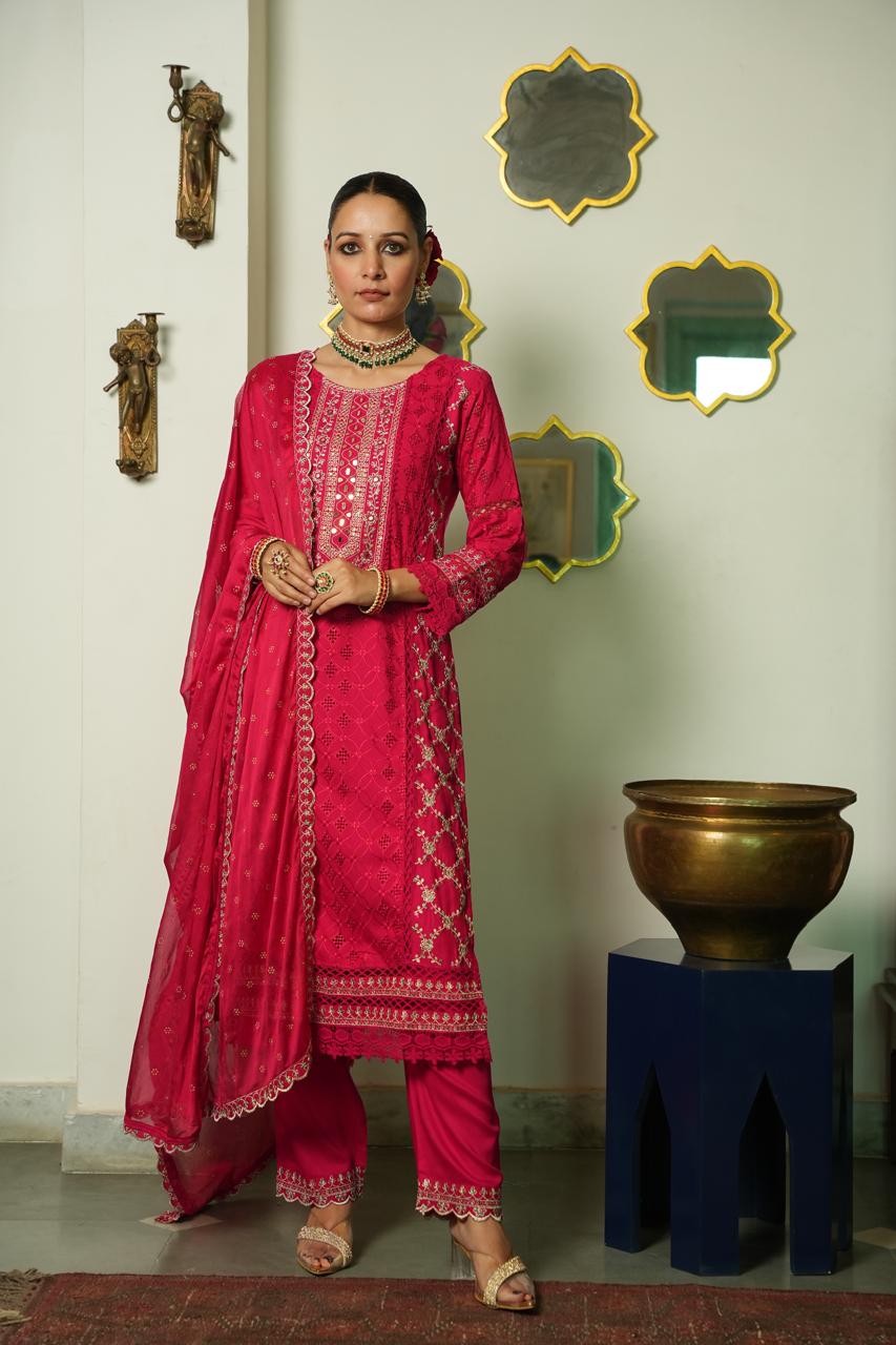 Rayon shifli suit set with lining