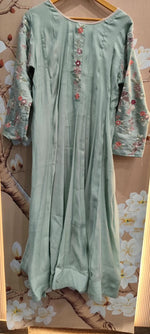 Pretty blue chanderi handwork Anarkali suit set in blue