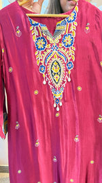 Pure gaji silk maroon kurta pant