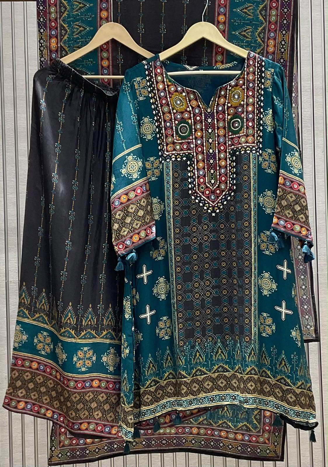 Premium Mul silk lining ajrakh plazzo suit set