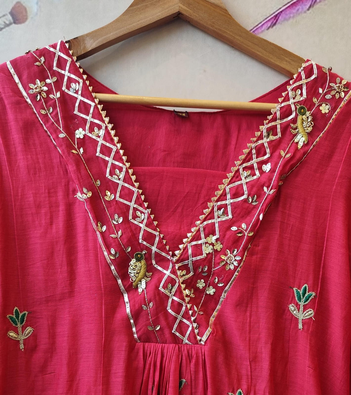 Pretty Mul chanderi designer full suit set in pink with fully embroidery all over