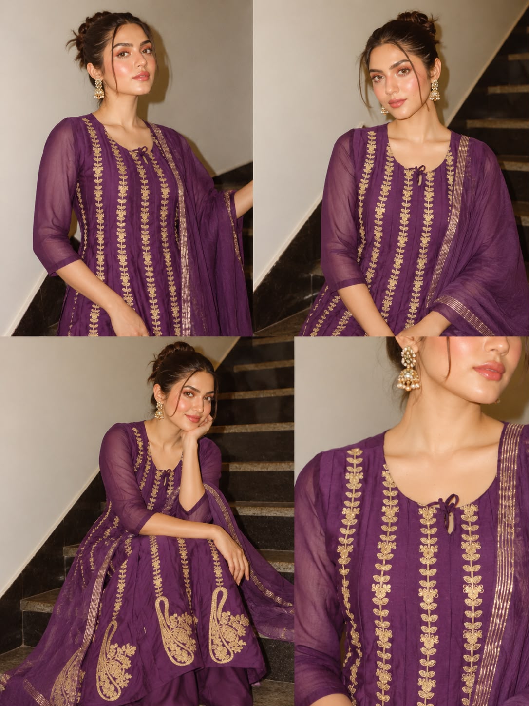 Pure Banarasi zari detailing Anarkali suit with zari border Purple