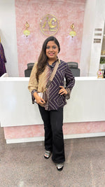 Premium natural crepe Kalamkari bandhani shirt in purple