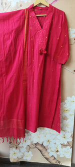 Premium handloom cotton zari weaved suit in pink