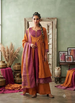 Premium cotton layered angrakha Anarkali suit set in orange n pink